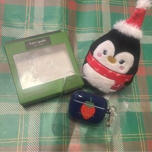 NIB Kate Spade Navy AirPods Case with Strawberry Motif